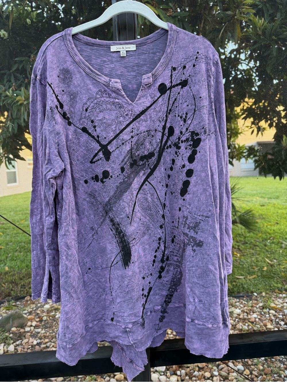 NWOT JESS & JANE Purple Paint Splatter Mineral Wash Tunic Top, Size XL